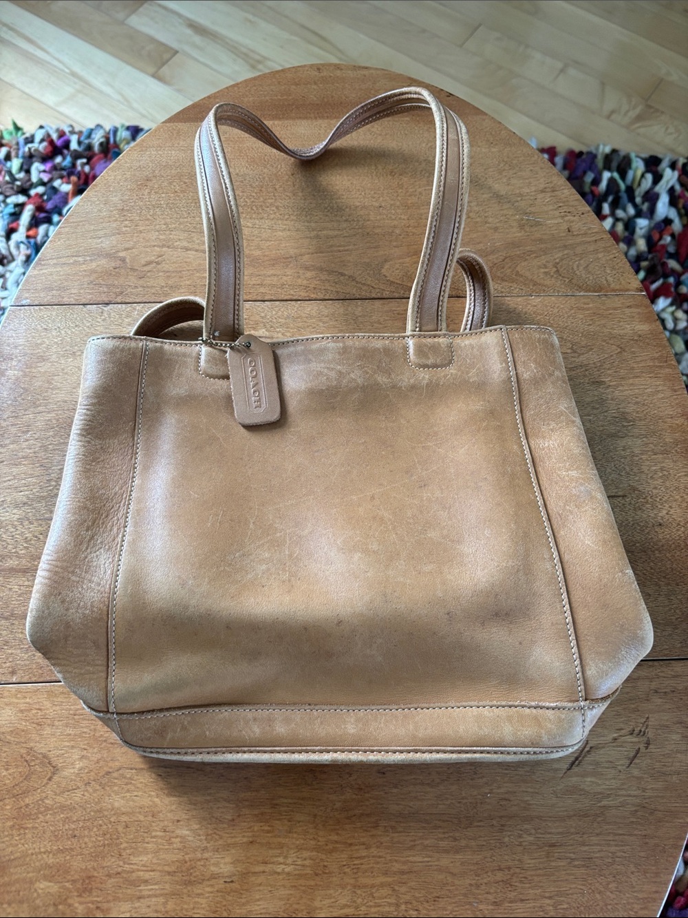 Vintage Coach Tan Leather Tote with Double Shoulder Straps